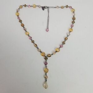 Vintage Lia Sophia Pink, Orange, Brown Beaded Lariat Necklace, Y2K Style